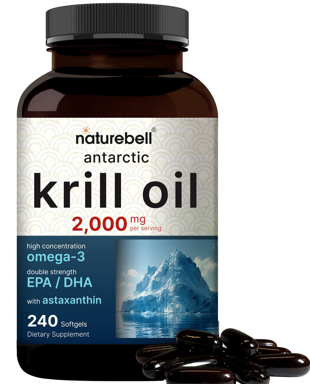 NatureBell Antarctic Krill Oil bottle showing a strong omega-3 option with no fishy aftertaste