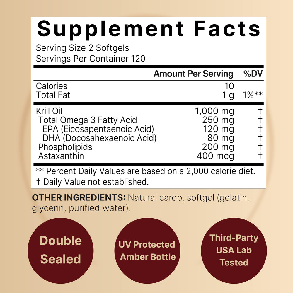 NatureBell Krill Oil capsules close-up highlighting omega-3 content