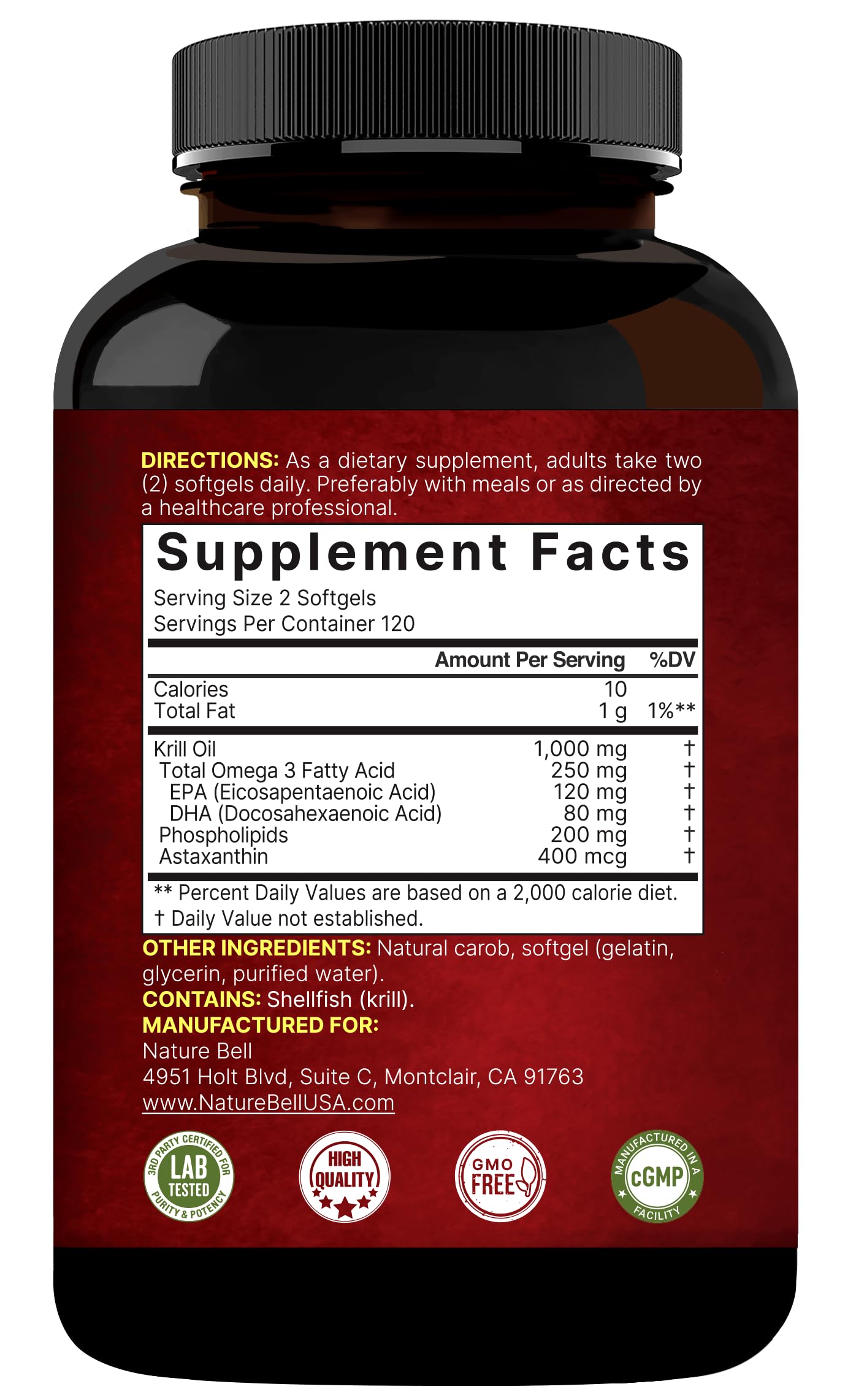 NatureBell Krill Oil ingredients panel photo for transparency