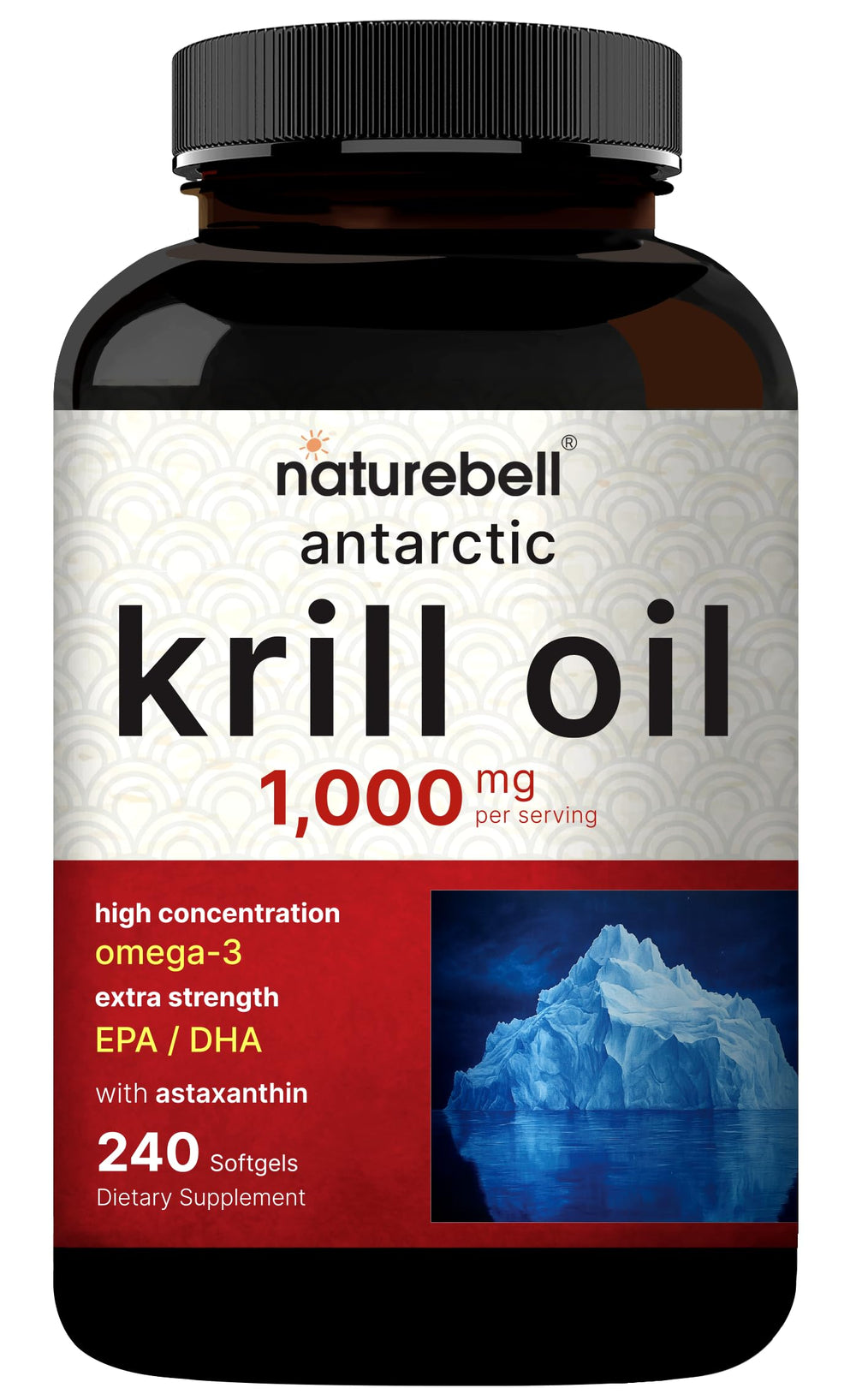 NatureBell lab-test certification badge beside Antarctic Krill Oil branding