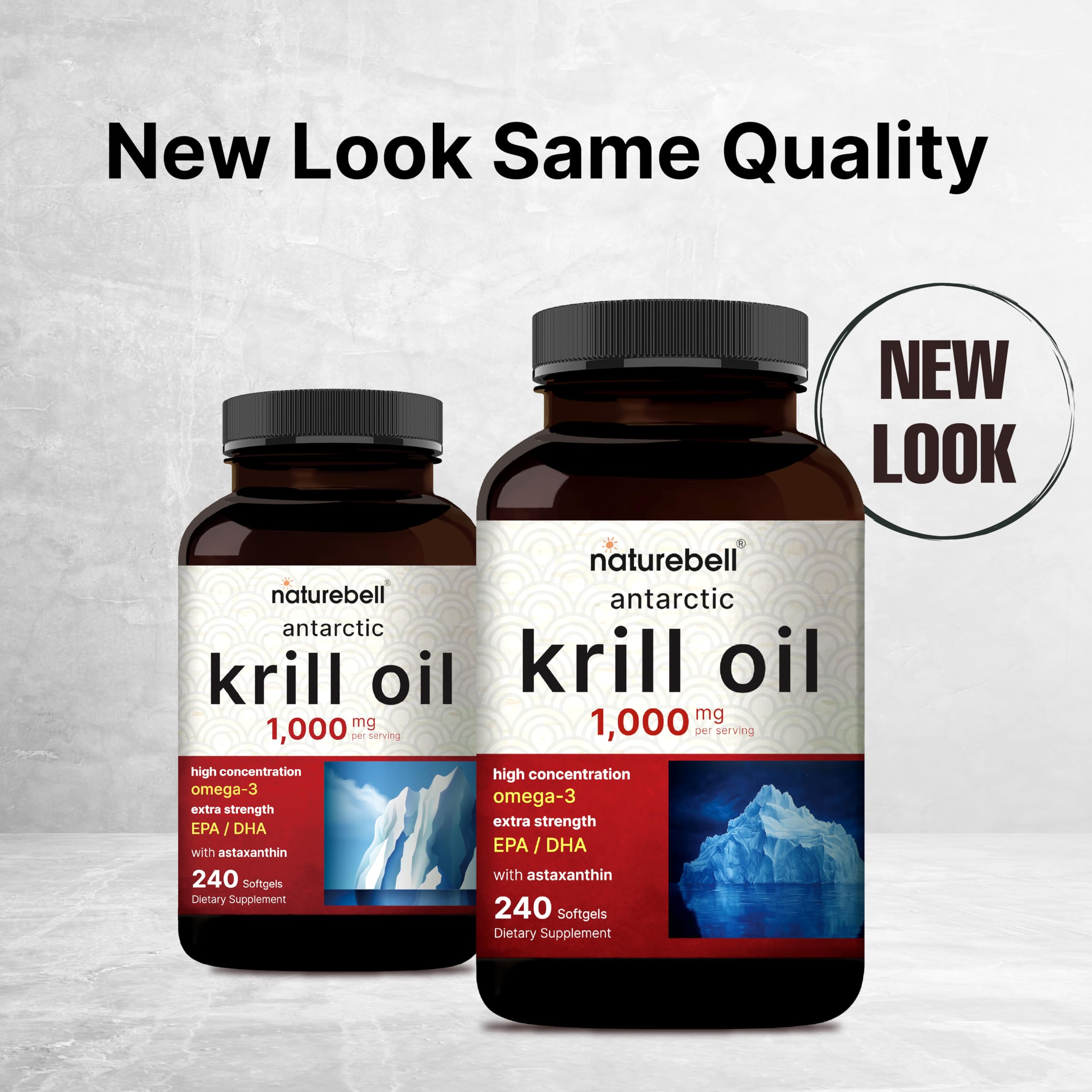 NatureBell Antarctic Krill Oil label close-up showing mercury-free and non-GMO
