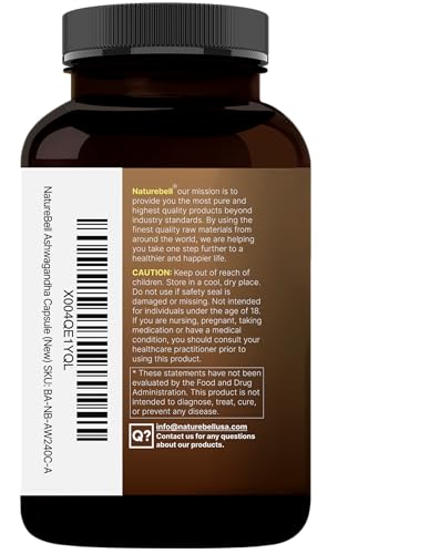 NatureBell Ashwagandha capsules closeup highlights high potency adaptogen.