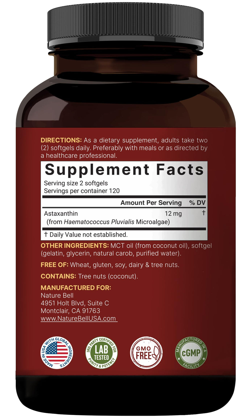 NatureBell Astaxanthin third-party lab test seal and safety
