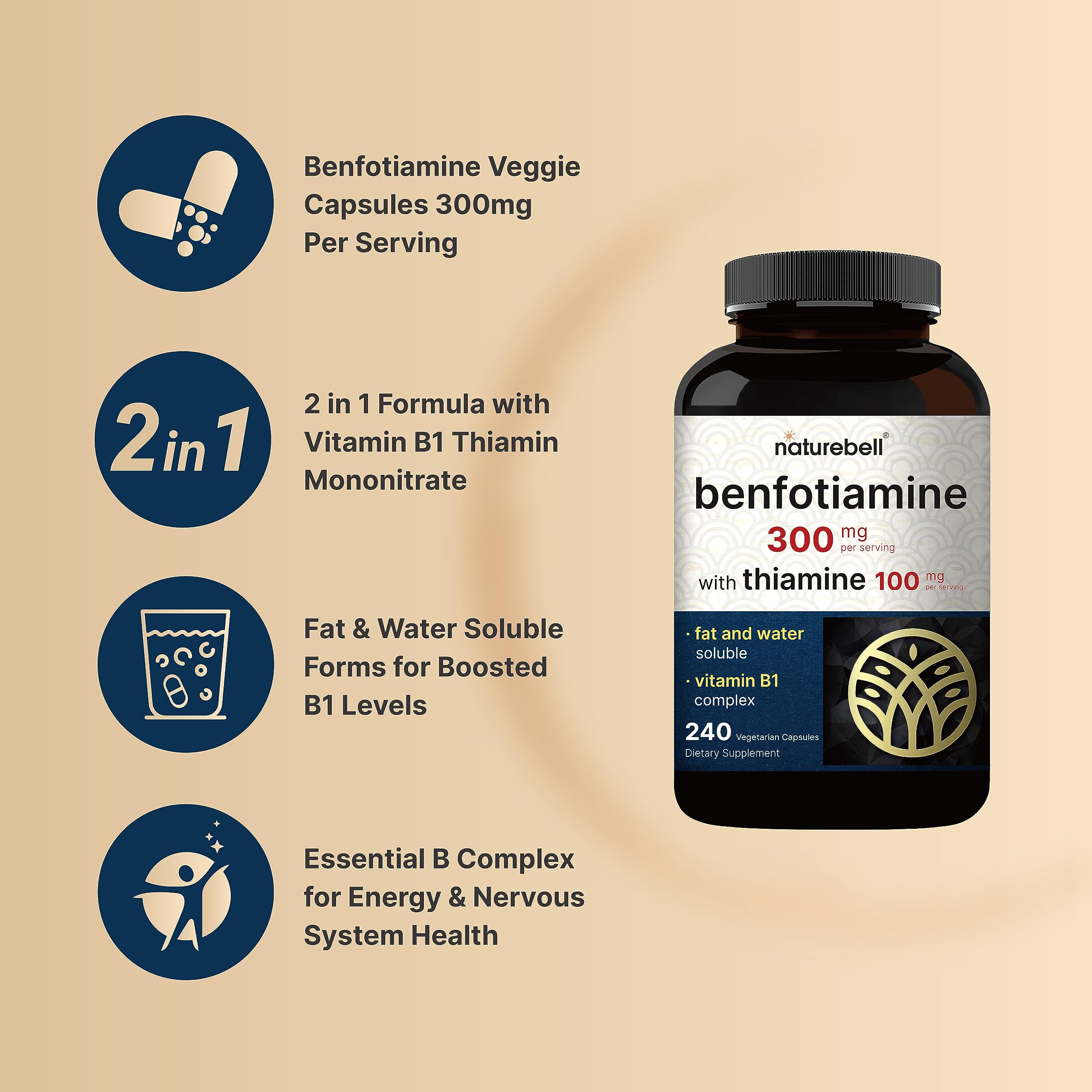 NatureBell Benfotiamine serving info highlights per dose amounts for planning.