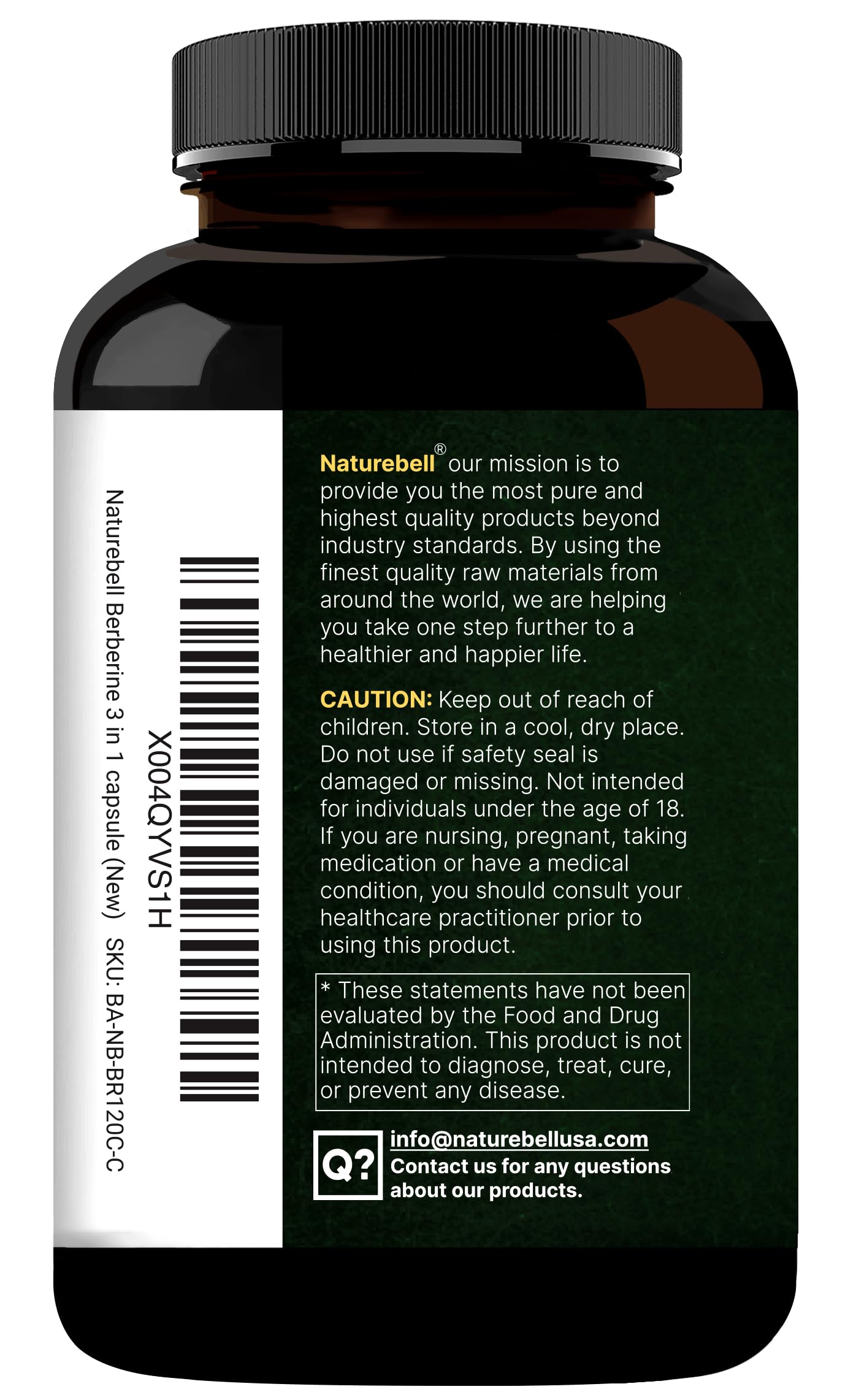 NatureBell Berberine bottle pouring capsules demonstrates easy daily intake