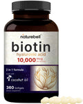 NatureBell Biotin 10000mcg + Hyaluronic Acid 25mg Softgels | 360 Coconut Oil Formula