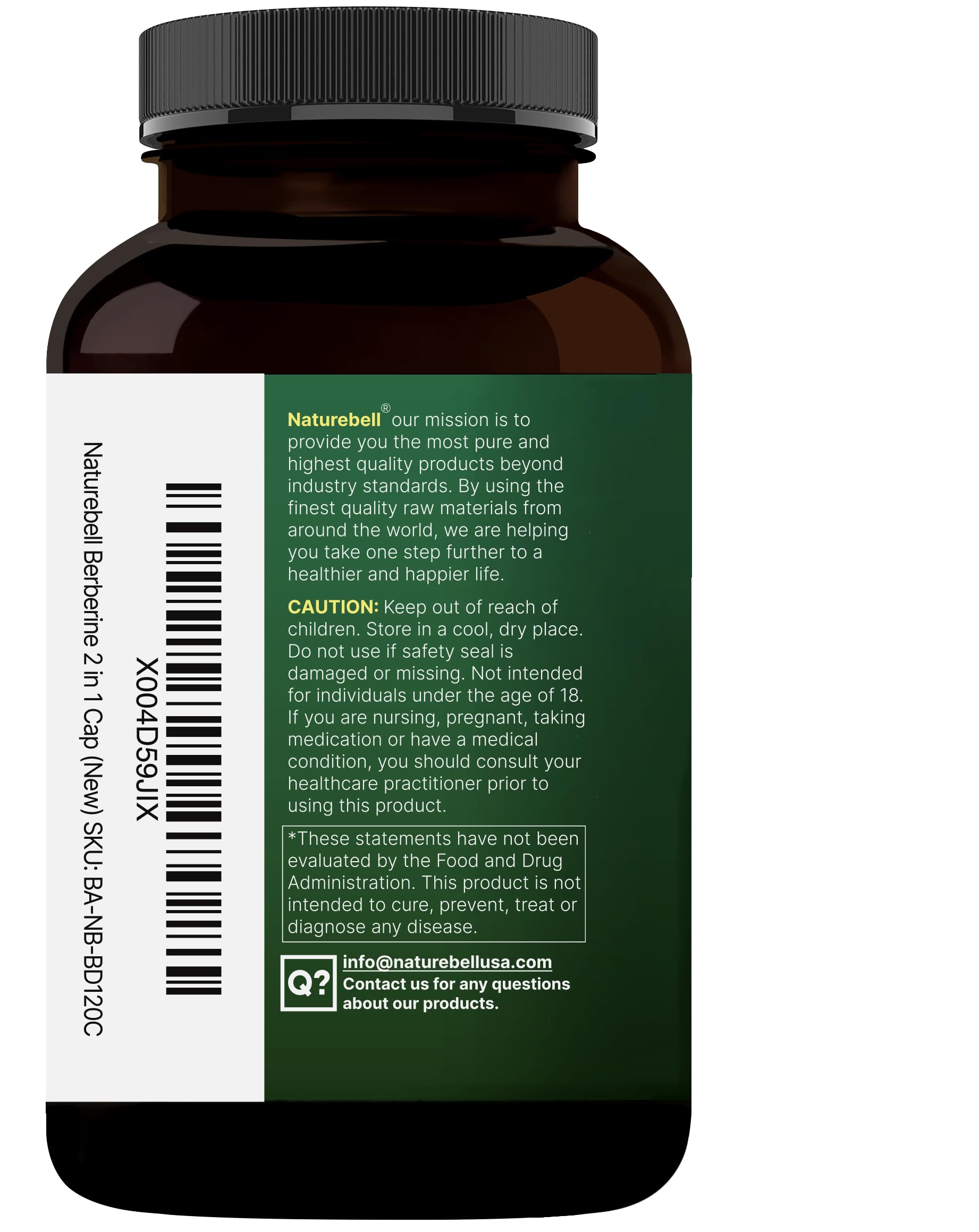 NatureBell bottle and label close-up showing dosage information clearly
