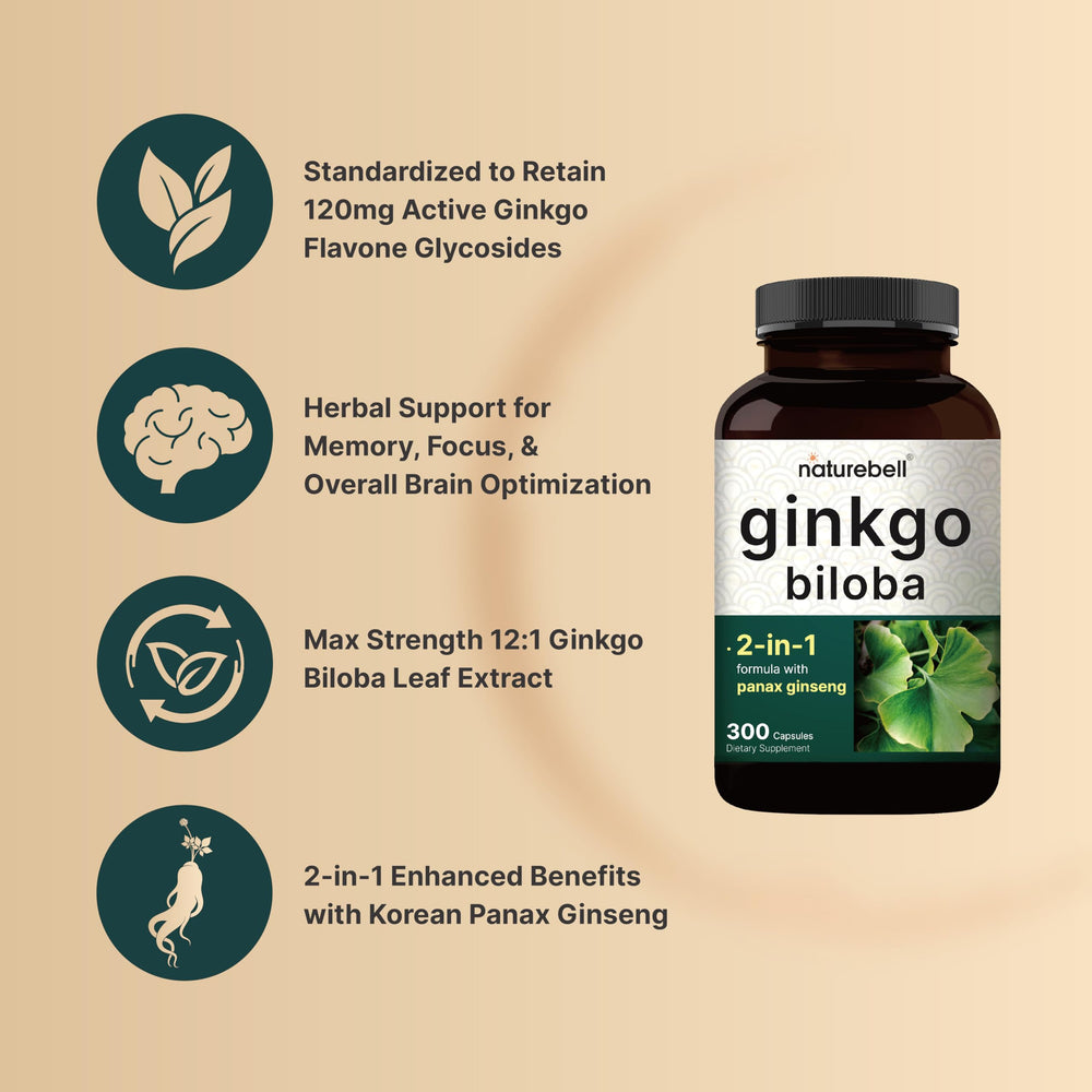 NatureBell brain health label close-up signaling high potency ginkgo and ginseng