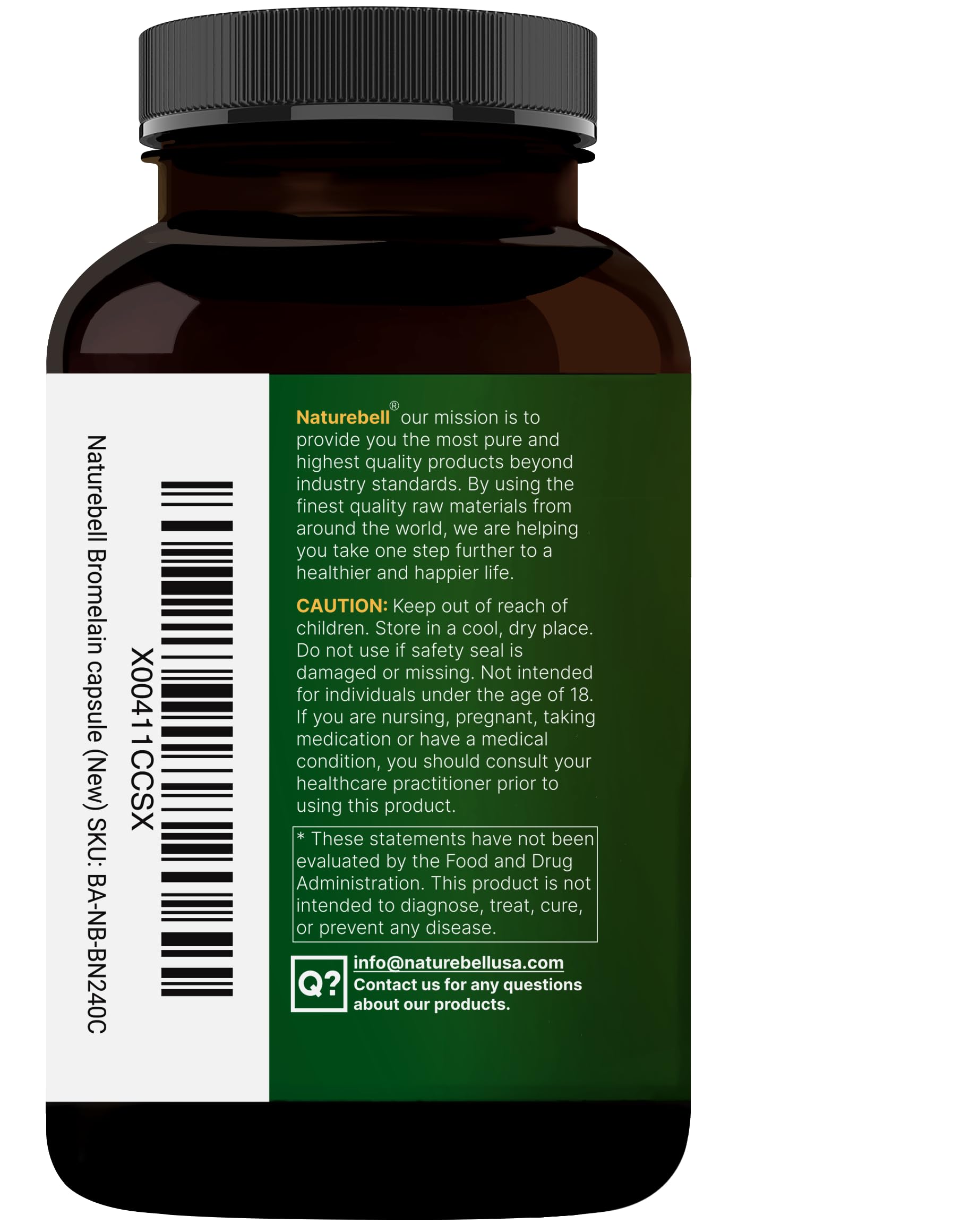 NatureBell Bromelain product with glass of water suggests simple intake.