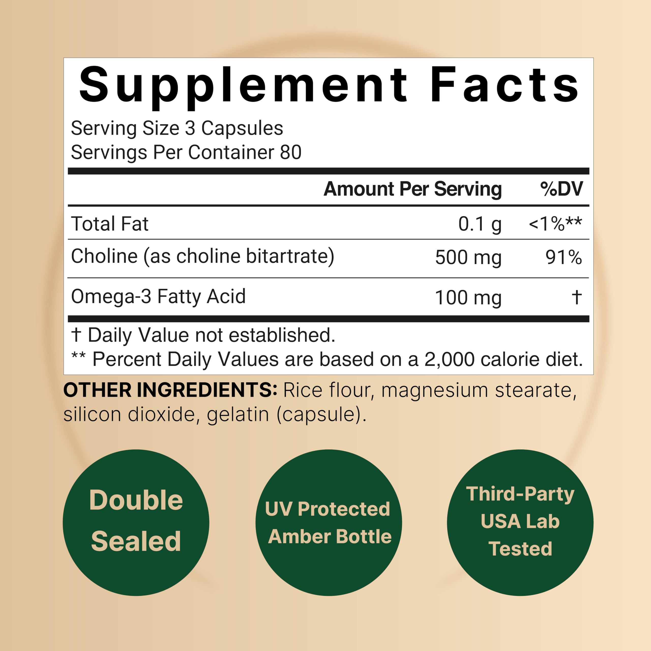 NatureBell choline omega-3 capsules close-up highlighting cognitive health.