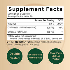 NatureBell choline omega-3 capsules close-up highlighting cognitive health.