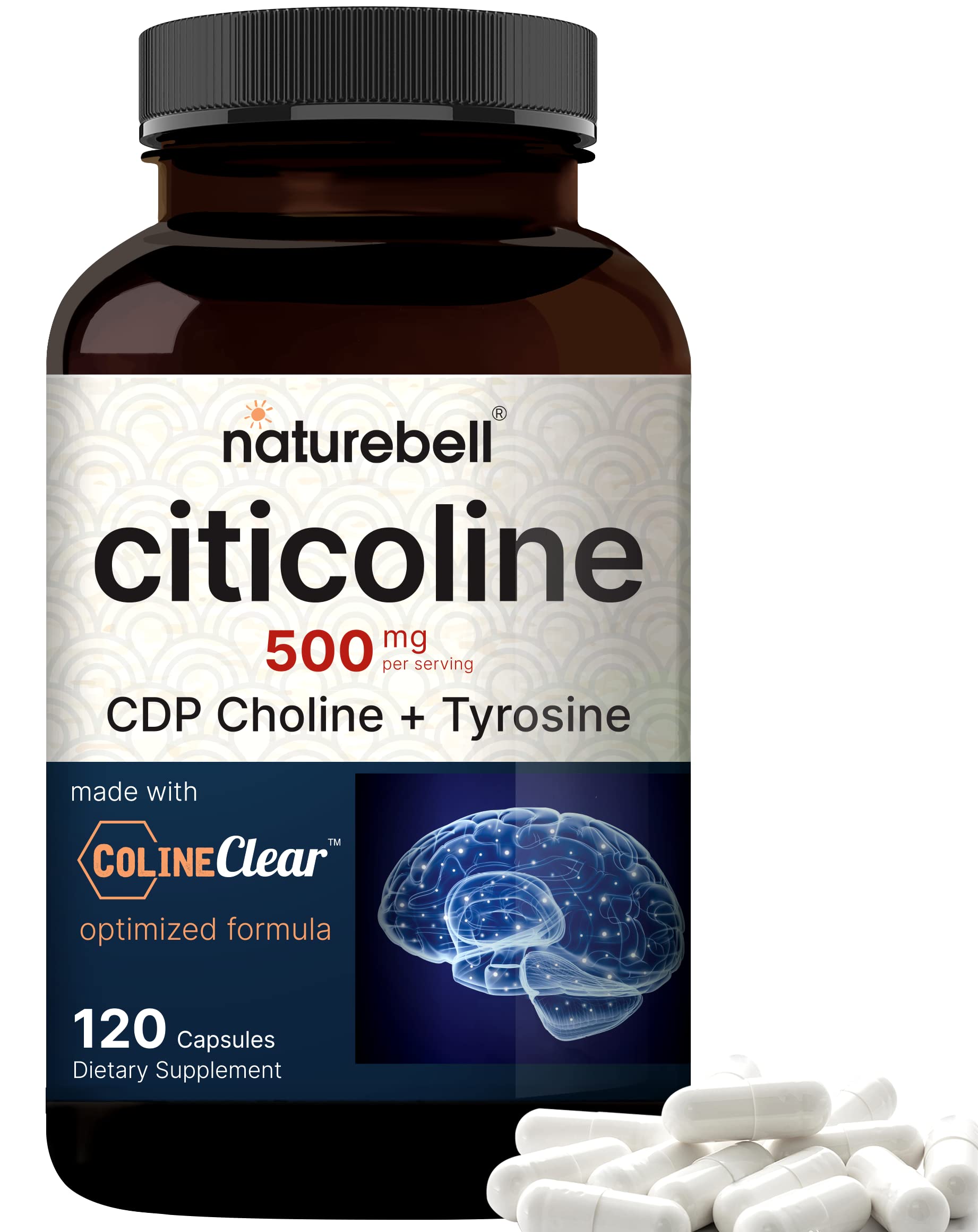 NatureBell Citicoline 500mg bottle front view signaling cognitive clarity