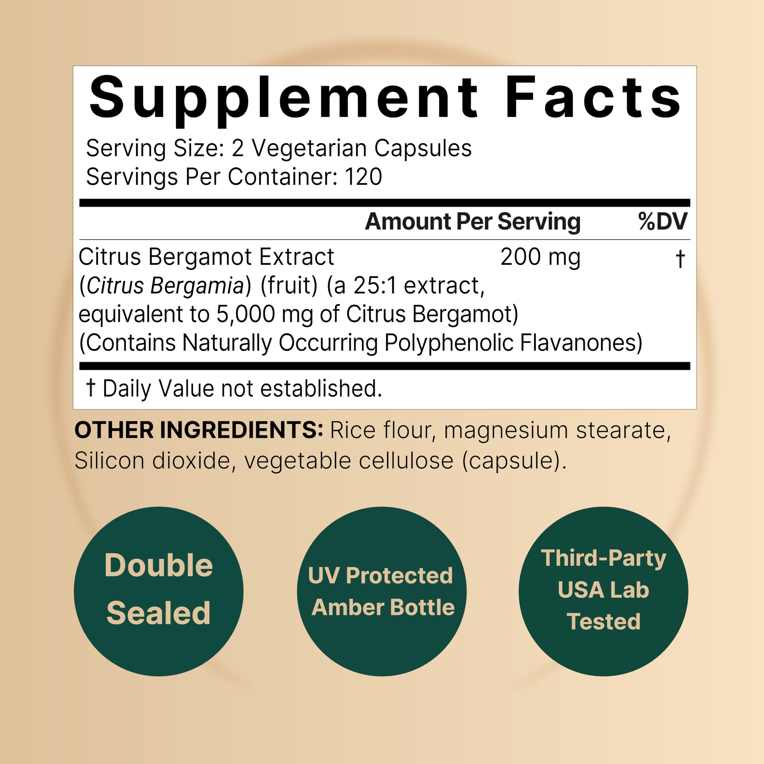 NatureBell Citrus Bergamot capsules close-up, highlighting vegetarian capsules and high-potency extract.