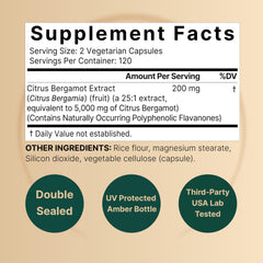 NatureBell Citrus Bergamot capsules close-up, highlighting vegetarian capsules and high-potency extract.