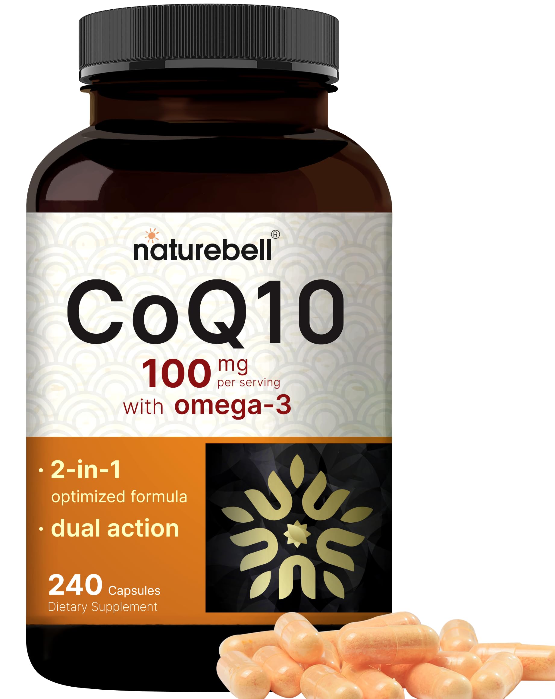 NatureBell CoQ10 Omega-3 bottle shown for everyday heart wellness and routine support.
