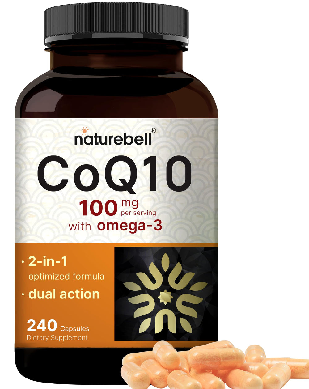 NatureBell CoQ10 Omega-3 bottle shown for everyday heart wellness and routine support.