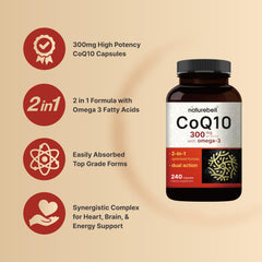 NatureBell CoQ10 with Omega-3 ingredient label emphasizing purity.