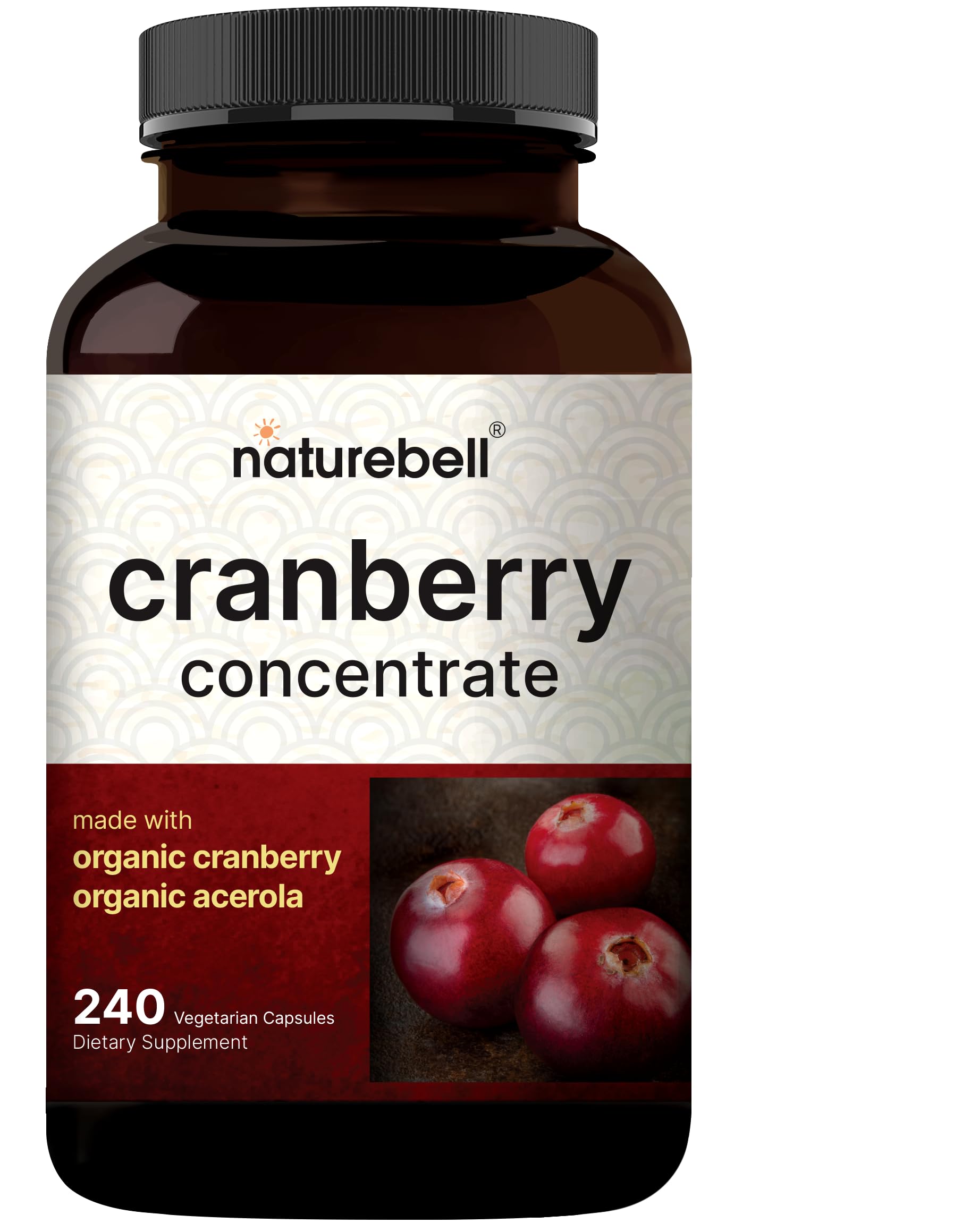 NatureBell Cranberry Pills with Acerola bottle showing organic capsules for daily wellness