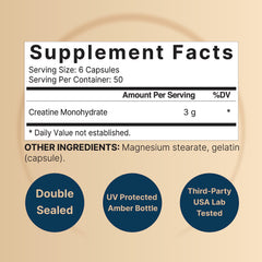 NatureBell creatine capsules bottle back label with dosage and safety information
