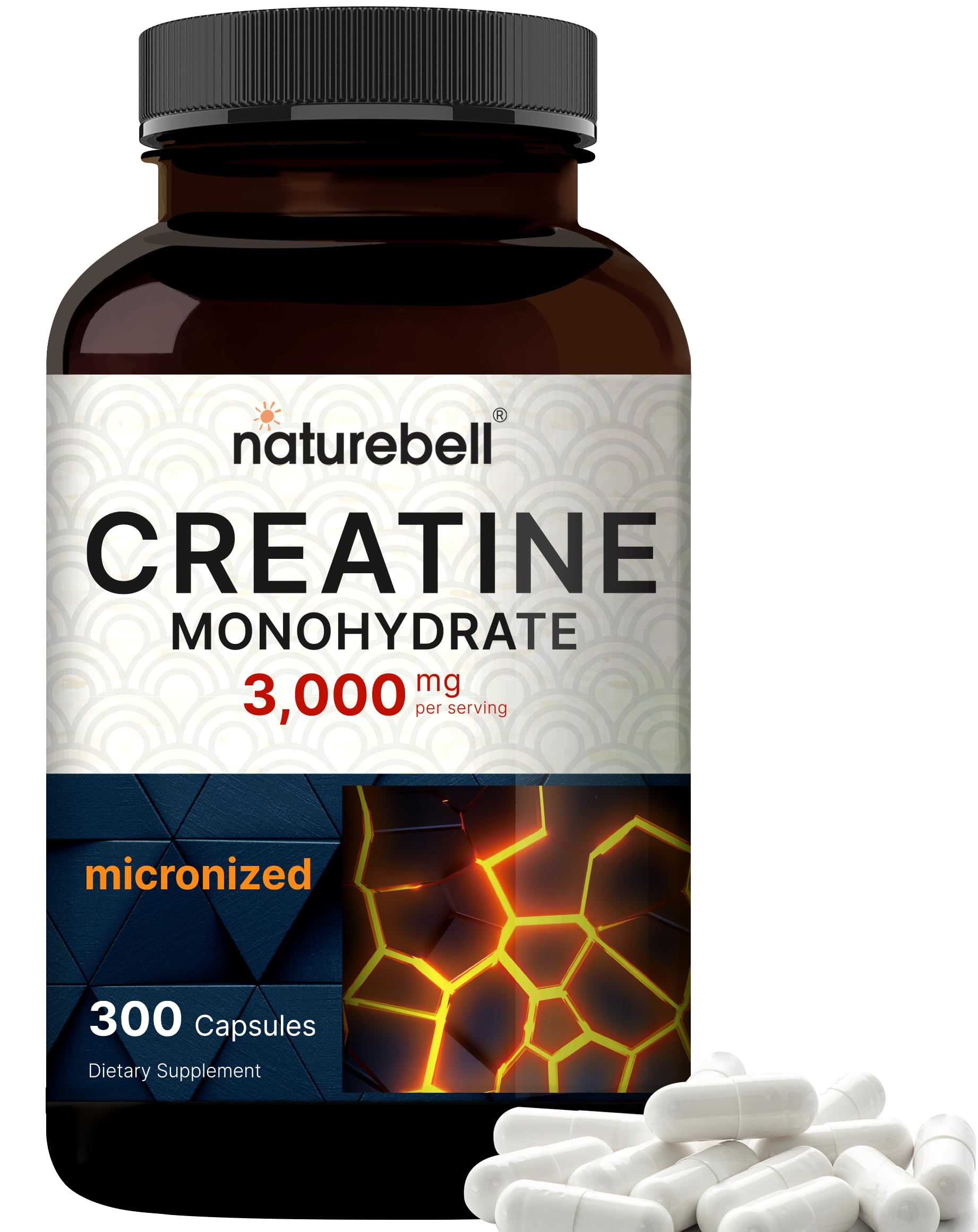 NatureBell creatine capsules bottle front showing unflavored pre-workout option