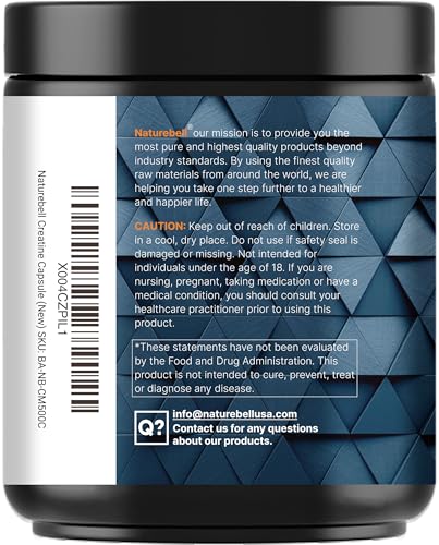 NatureBell Creatine Monohydrate capsules 5000mg per serving for pre- or post-workout use