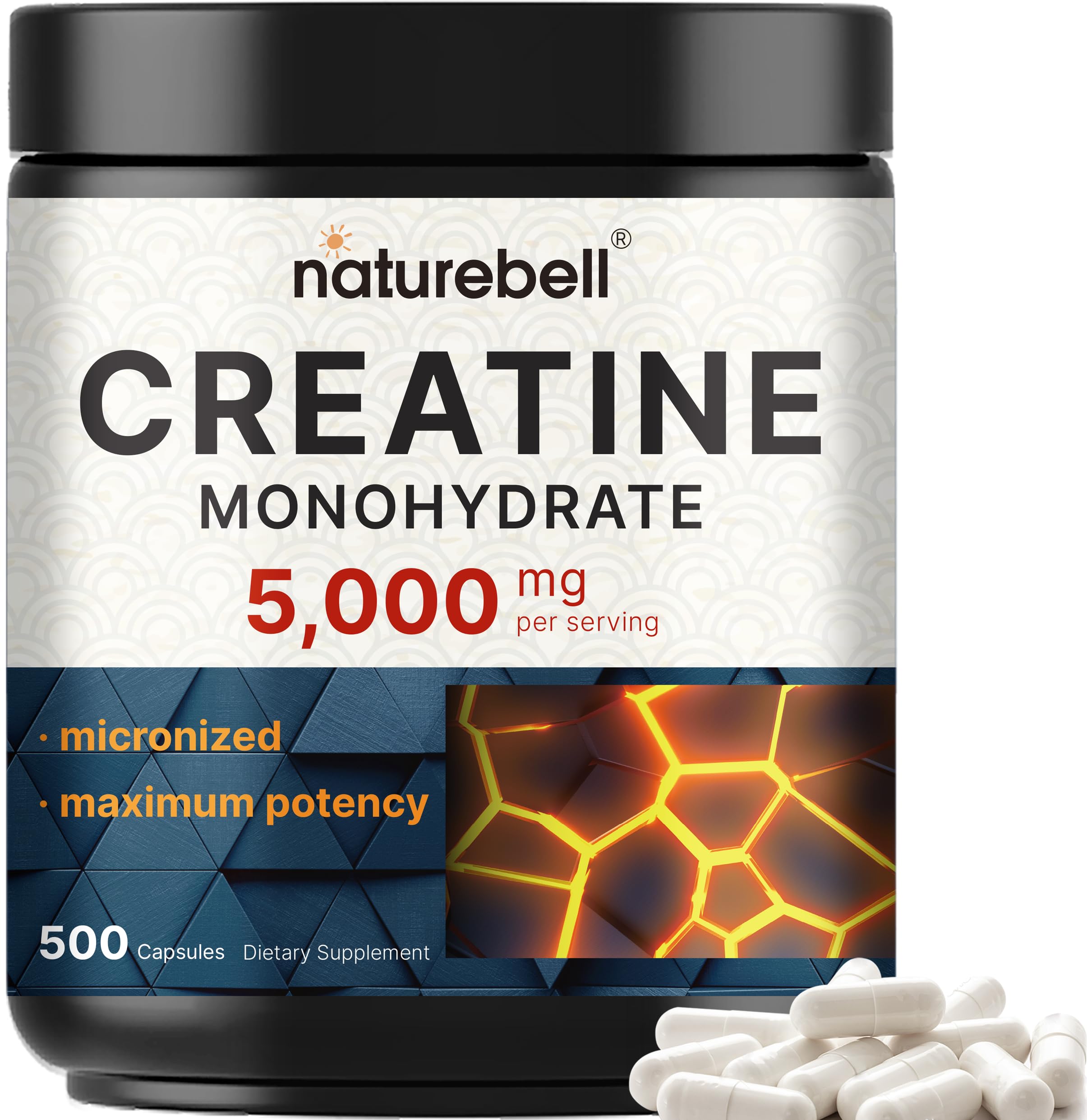 NatureBell Creatine Monohydrate capsules bottle for high-potency training support