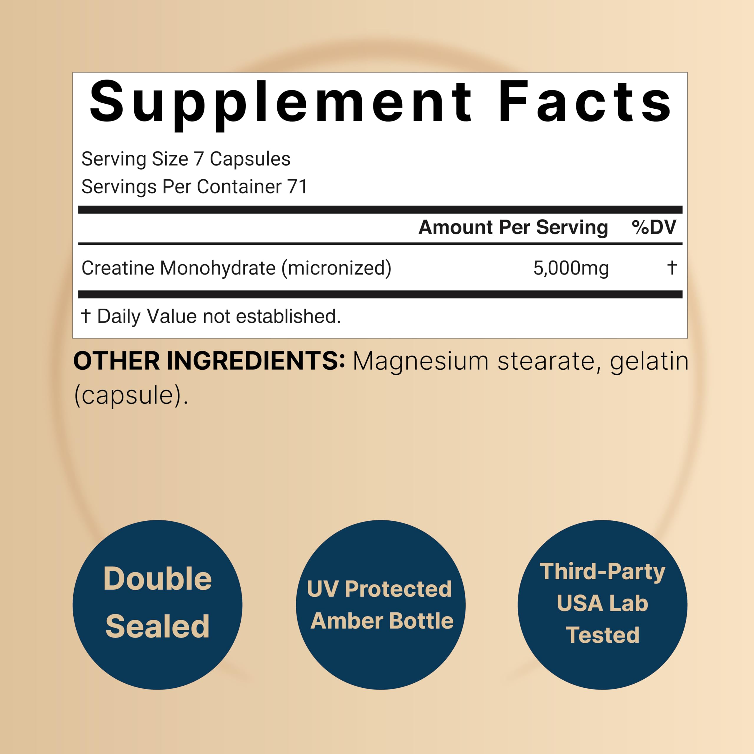NatureBell Creatine Monohydrate capsules unflavored, clean supplement profile