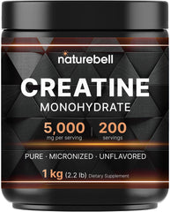 NatureBell Creatine Monohydrate powder jar supports steady energy during workouts.