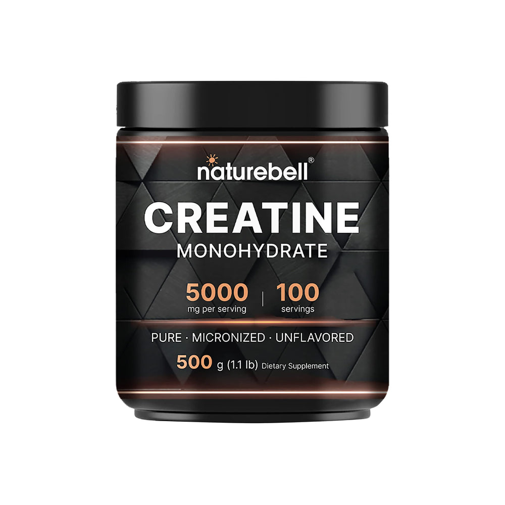 NatureBell creatine monohydrate tub front, ready for daily workouts and performance support.