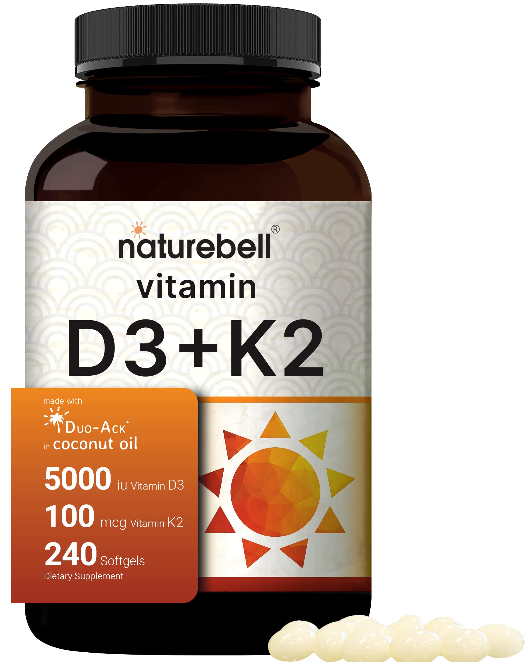 NatureBell D3 K2 softgels bottle for daily bone support