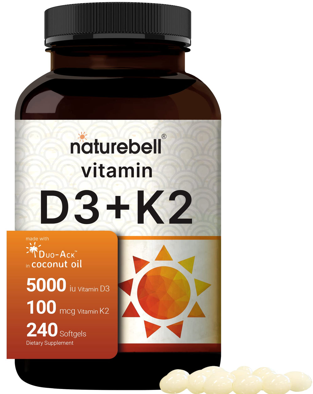 NatureBell D3 K2 softgels bottle for daily bone support