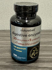NatureBell capsules close-up, vegan and non-GMO formula designed for digestion.