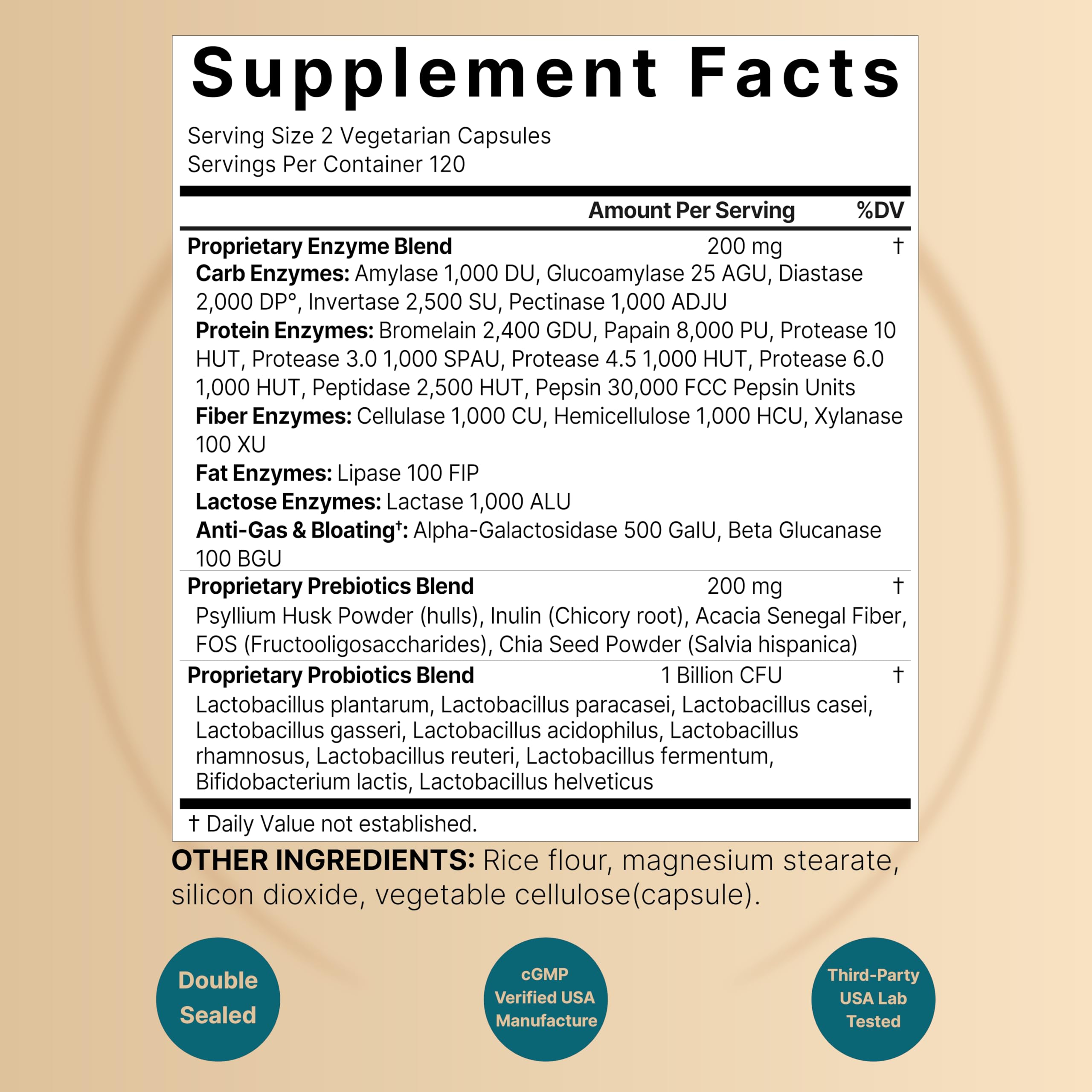 Eight-month supply showcased by a 240-capsule bottle for ongoing digestion.