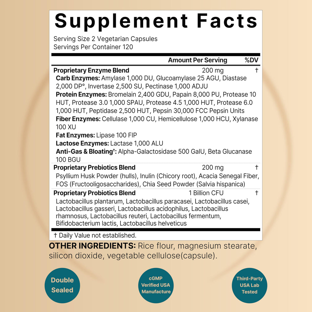 Eight-month supply showcased by a 240-capsule bottle for ongoing digestion.