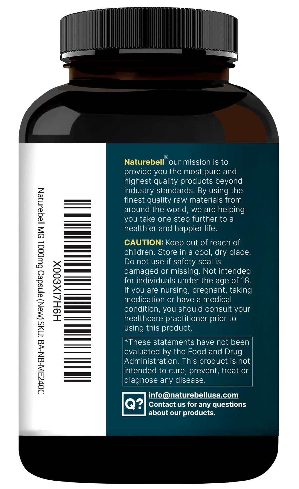 NatureBell dosage card showing two capsules daily guidance