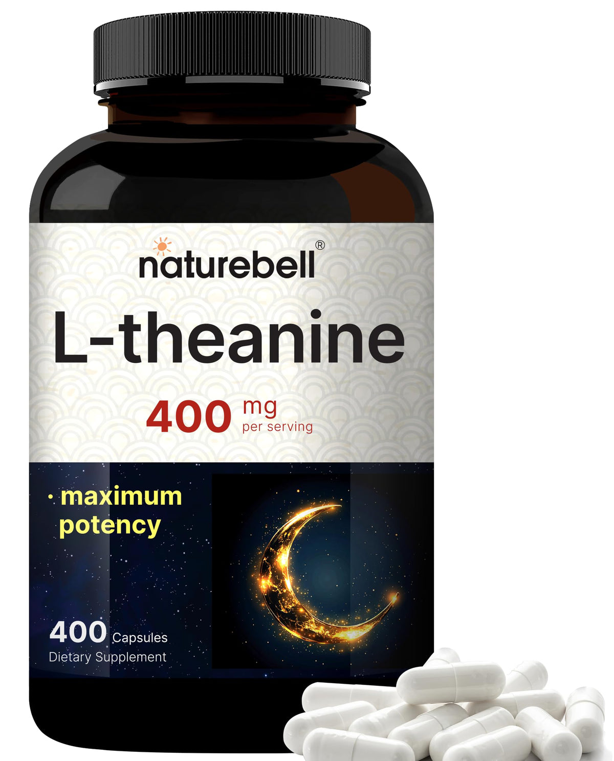 NatureBell Double Strength L-Theanine 400mg bottle front, promoting daily calm