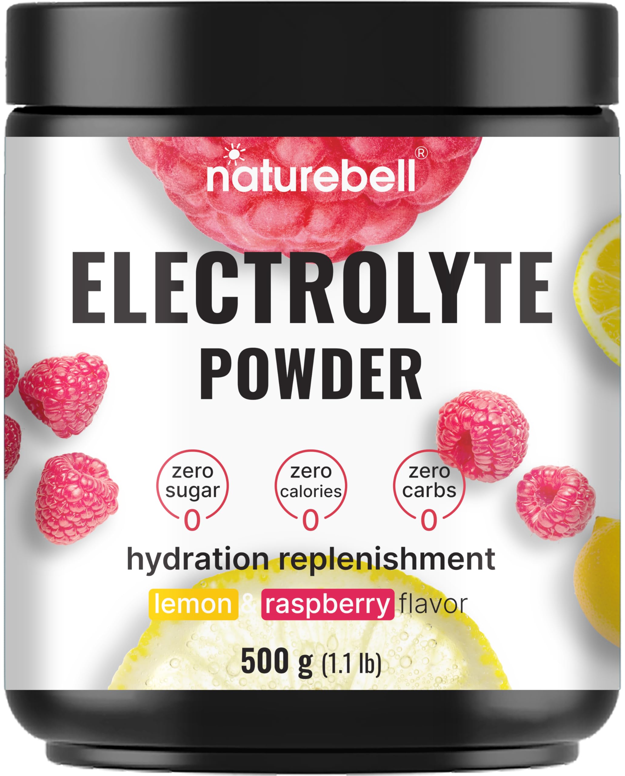 NatureBell electrolytes powder Raspberry Lemonade packaging for sugar-free hydration