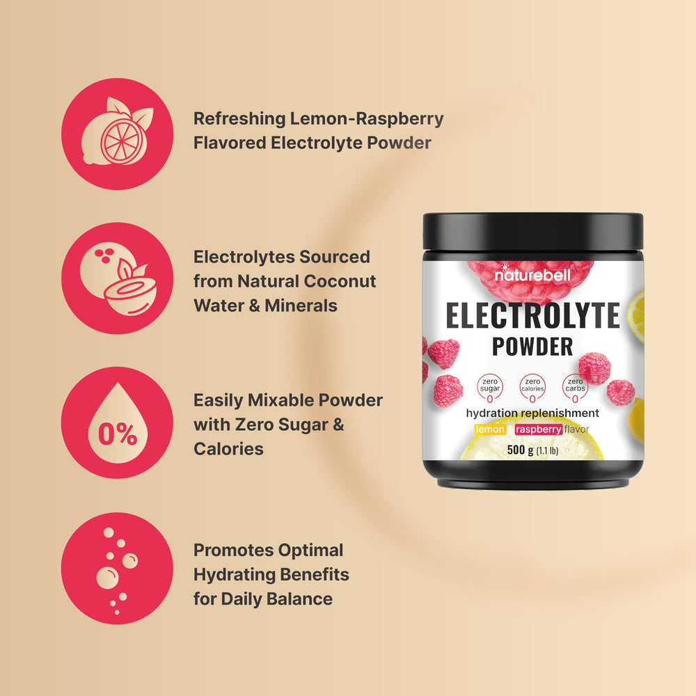 NatureBell electrolytes water glass showing zero sugar hydration