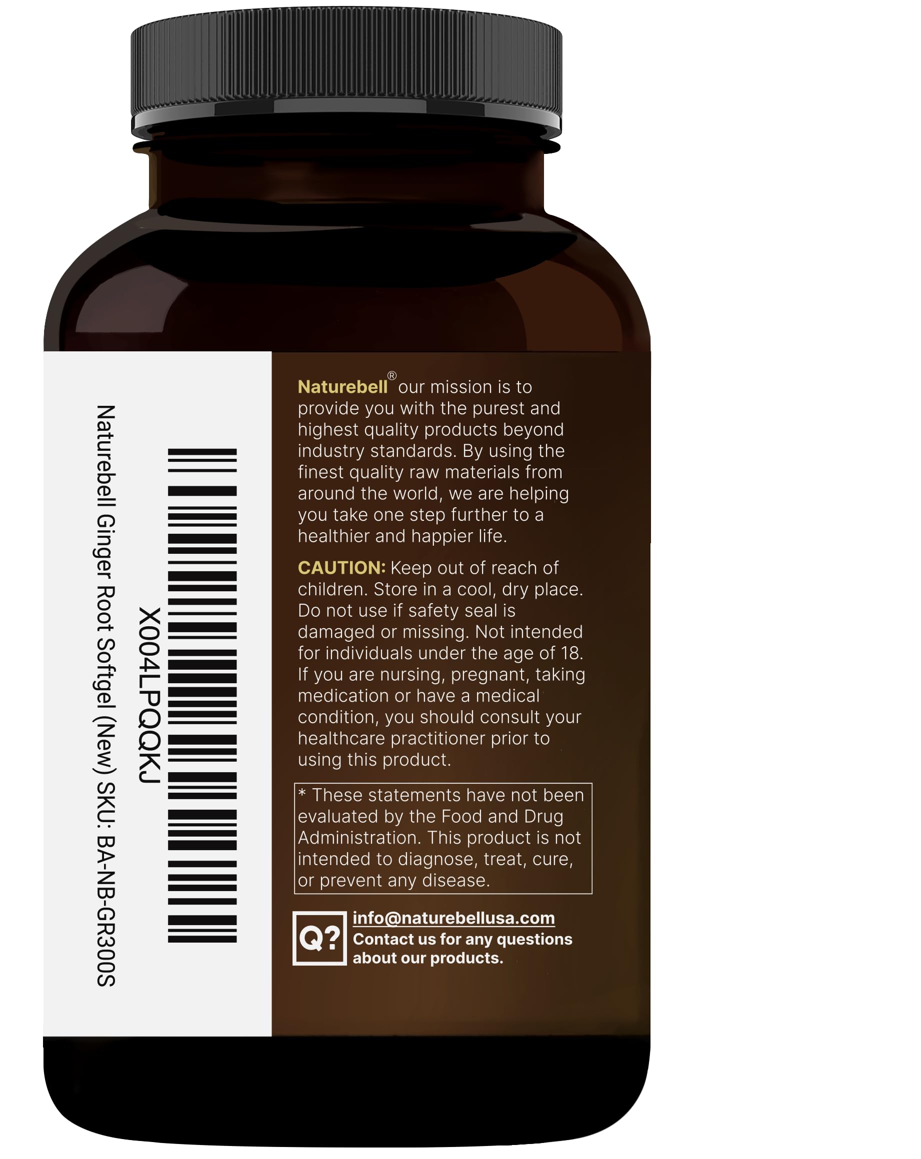 Non-GMO NatureBell ginger root capsules with added MCT for immune wellness