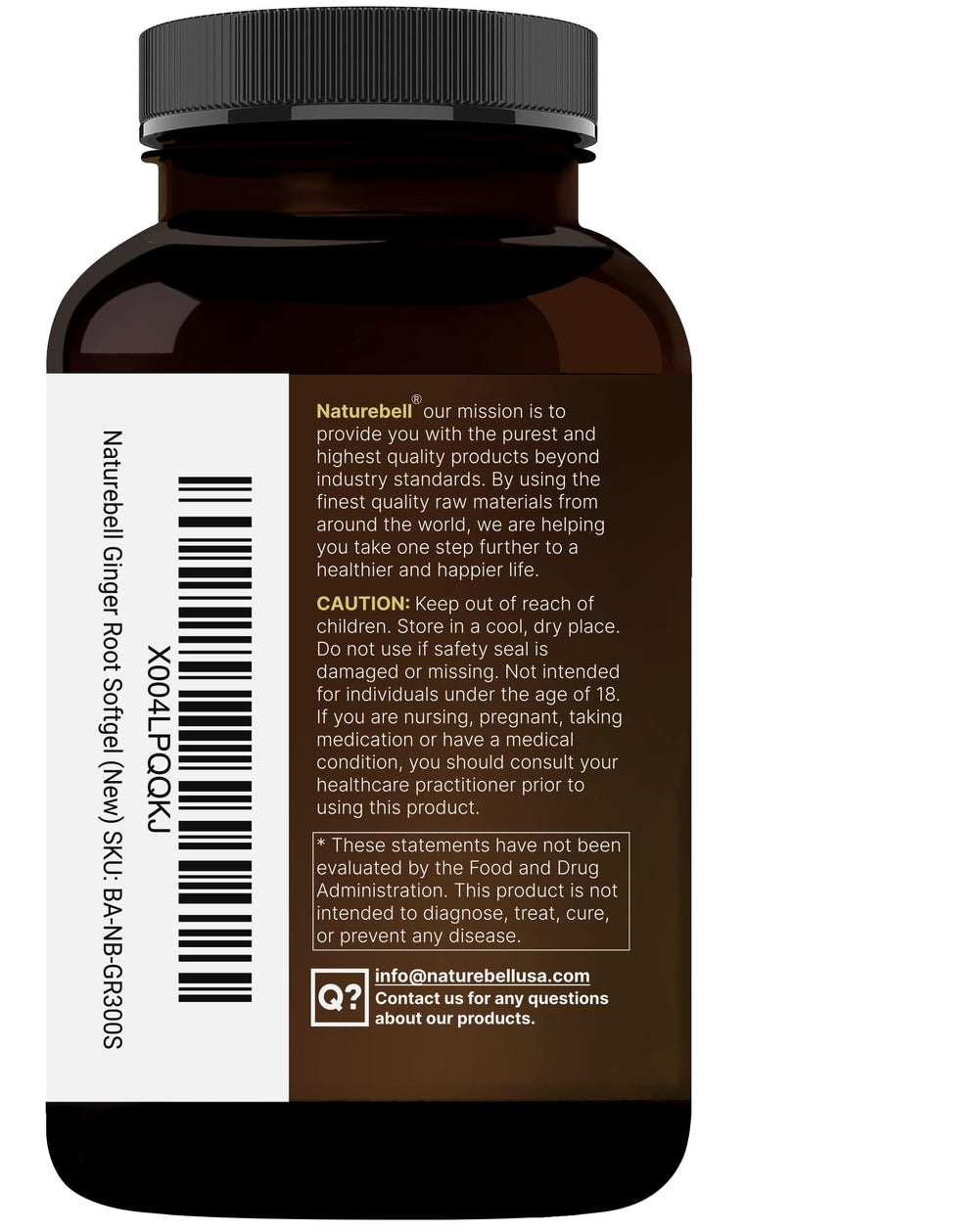 Non-GMO NatureBell ginger root capsules with added MCT for immune wellness