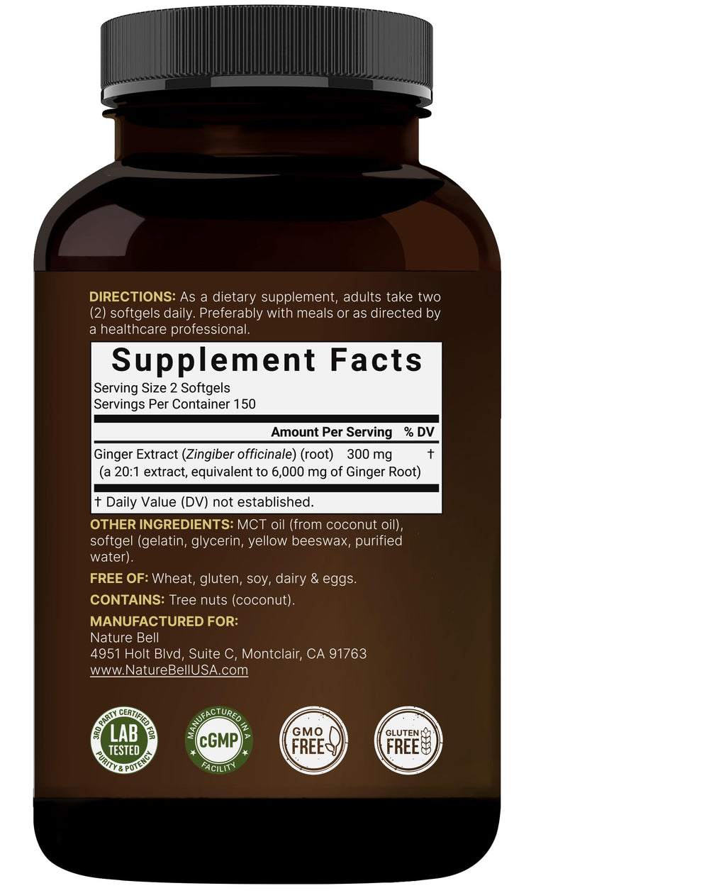 NatureBell ginger root capsules designed for joint comfort and antioxidant support