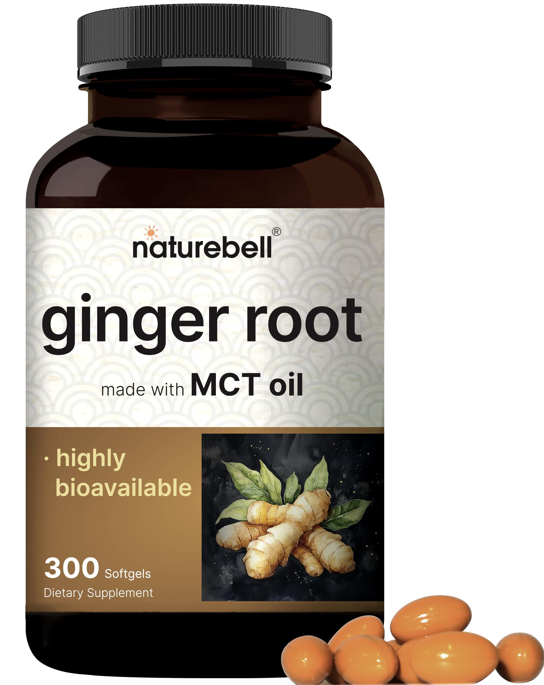 NatureBell Ginger Root with MCT Bottle for digestive comfort and absorption