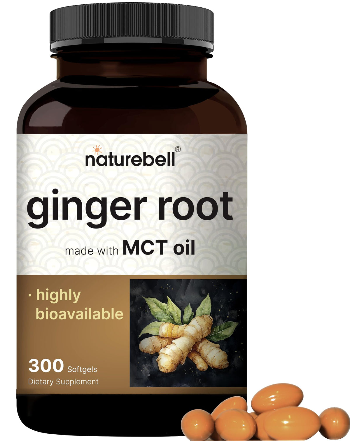 NatureBell Ginger Root with MCT Bottle for digestive comfort and absorption