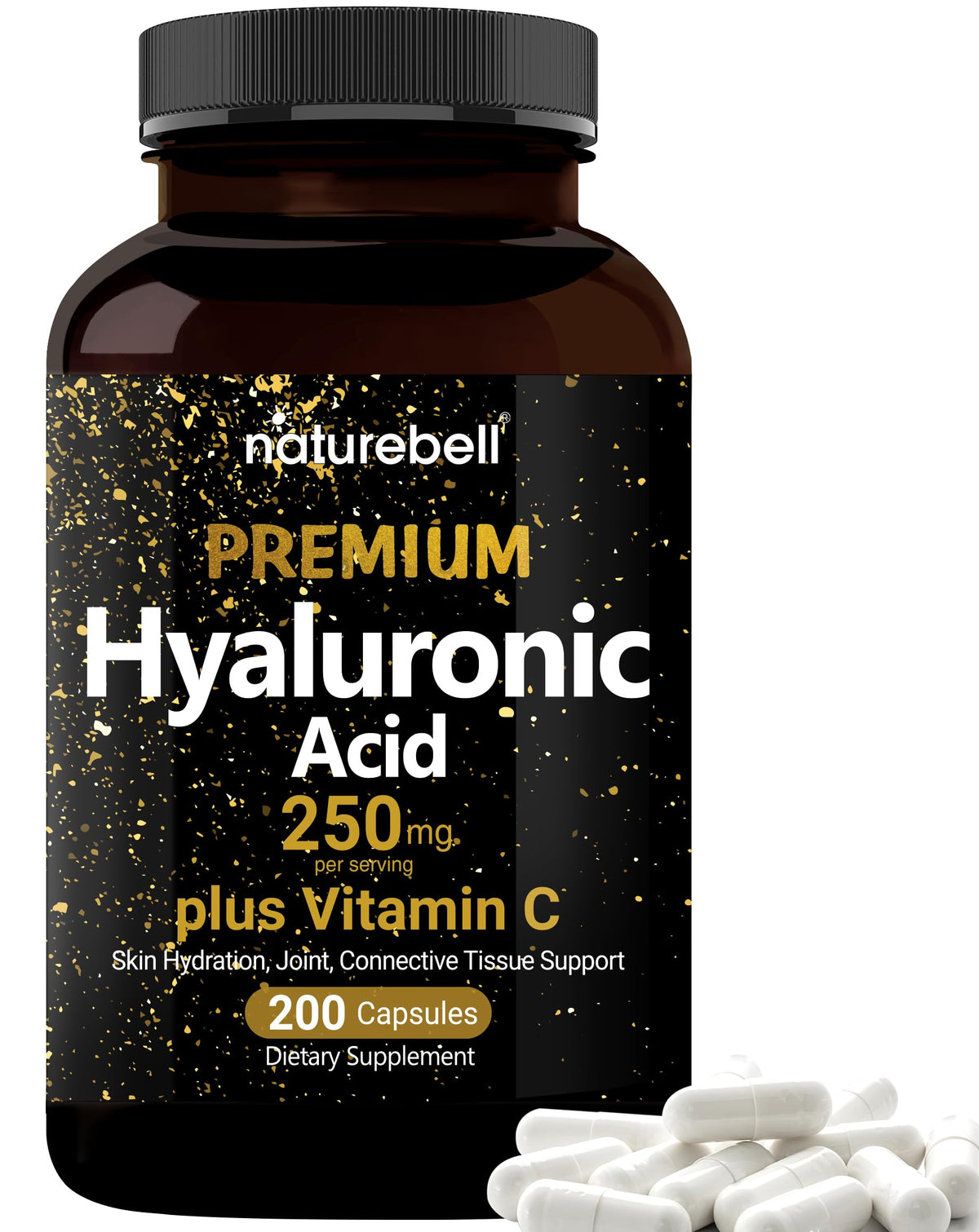 NatureBell Hyaluronic Acid 250mg bottle promoting skin hydration and joint comfort.
