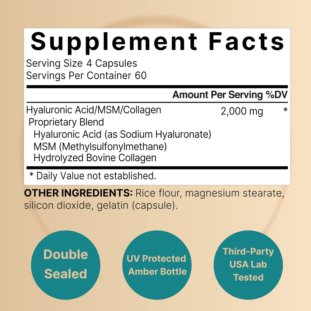 NatureBell hyaluronic acid capsules close-up emphasizing potency for hydration support.