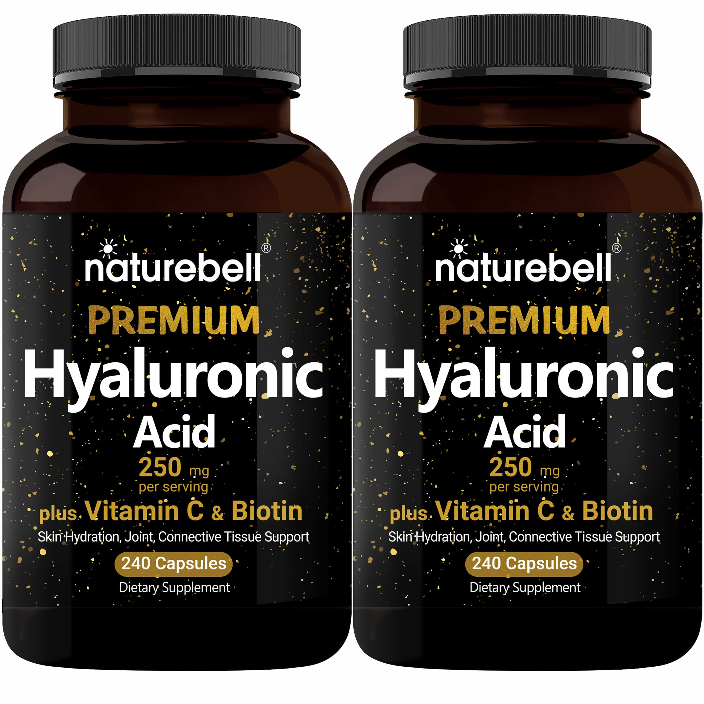 NatureBell hyaluronic acid supplement bottle showing daily skin and joint support.