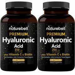 NatureBell hyaluronic acid supplement bottle showing daily skin and joint support.