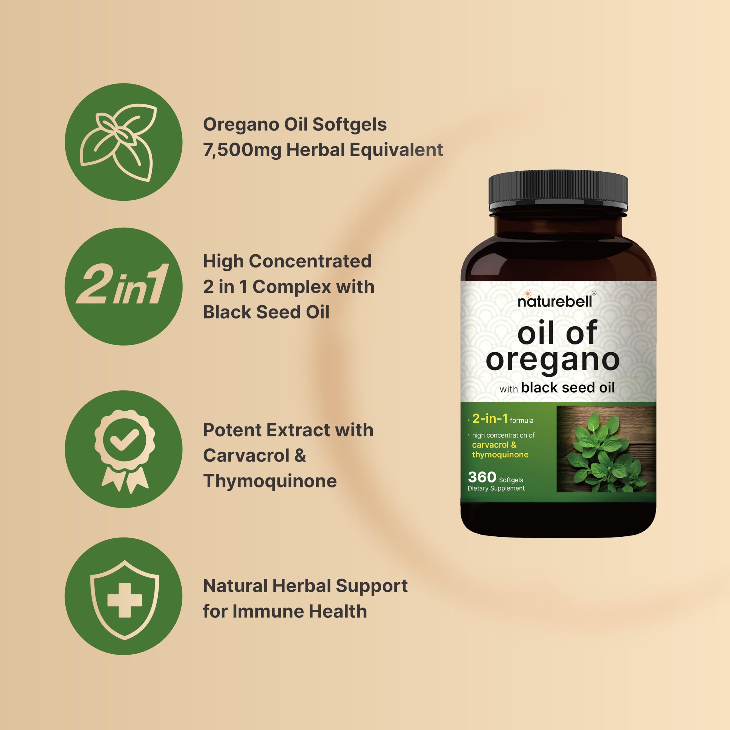 NatureBell Oregano Oil with Black Seed Oil ingredients carvacrol and thymoquinone content