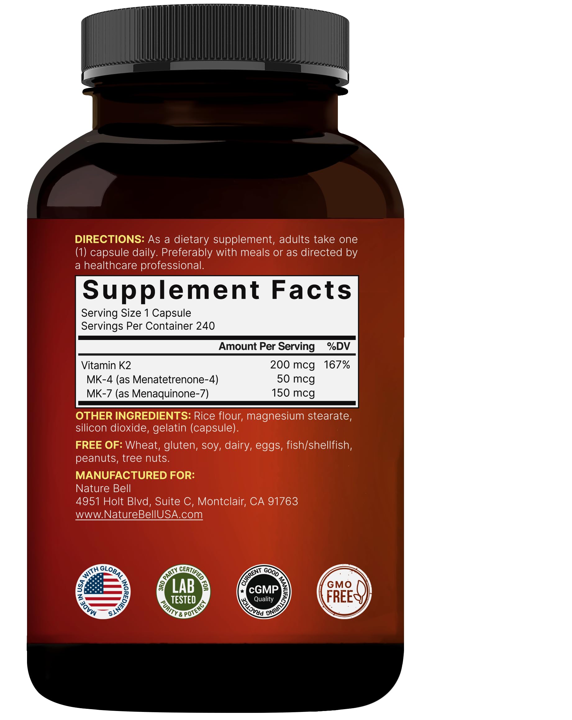NatureBell label highlights 200 mcg per serving and 240 capsules.