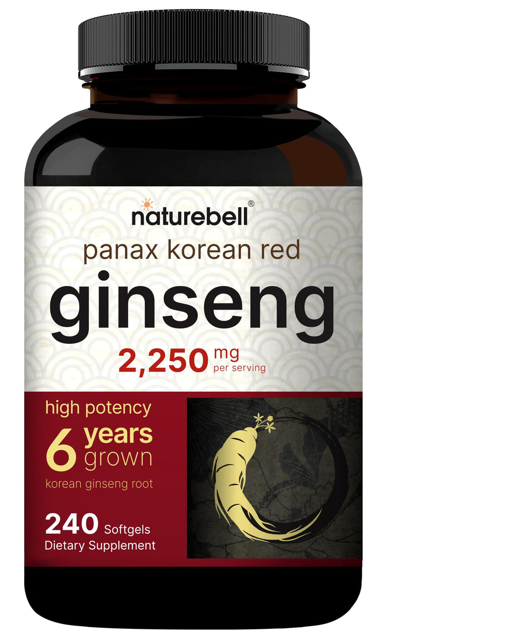 NatureBell Korean Red Ginseng bottle with 240 softgels for energy support